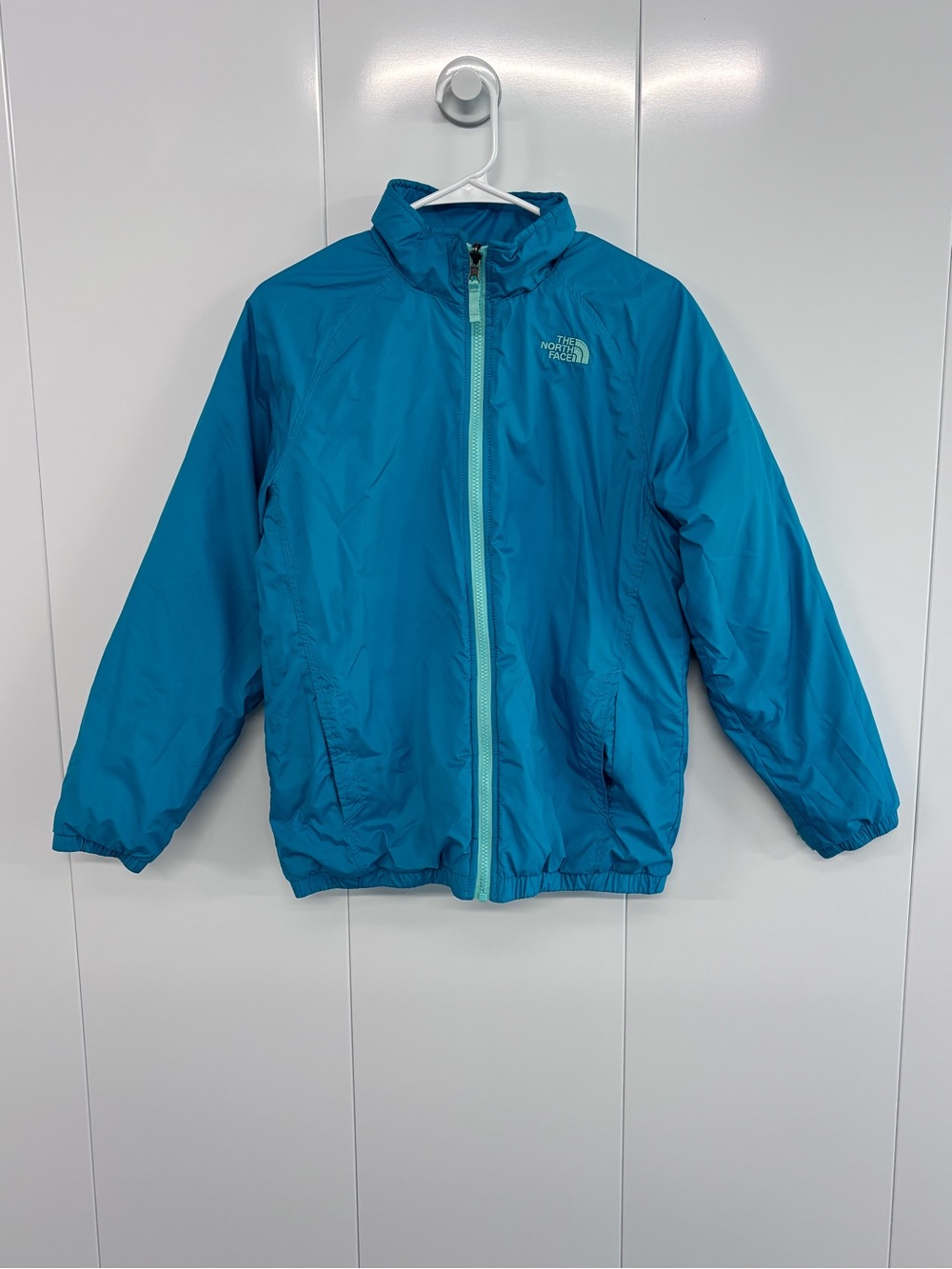 The North Face Reversible Girls Jacket Size XL Blue Aqua Full Zip Lightweight